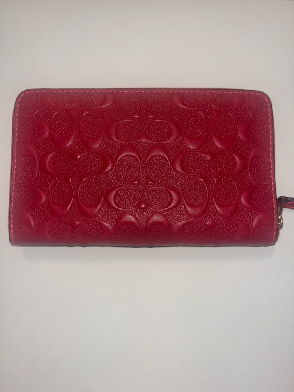 Coach Embossed Signature Zip Wallet - Red - Picture 2 of 4